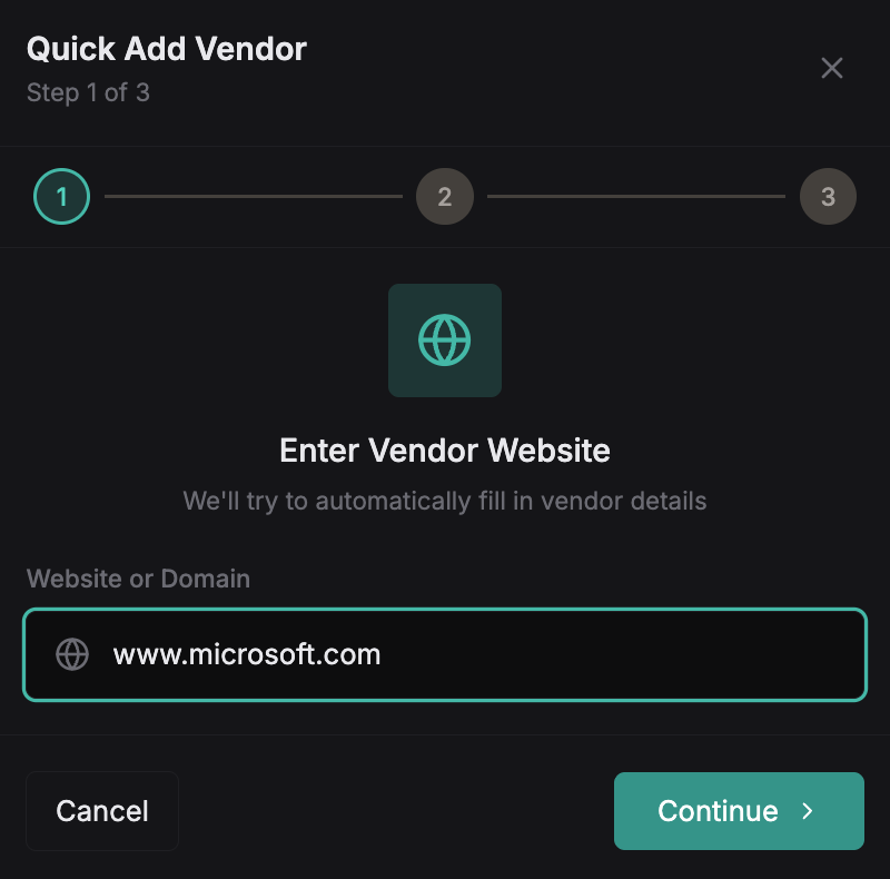 Enter vendor domain