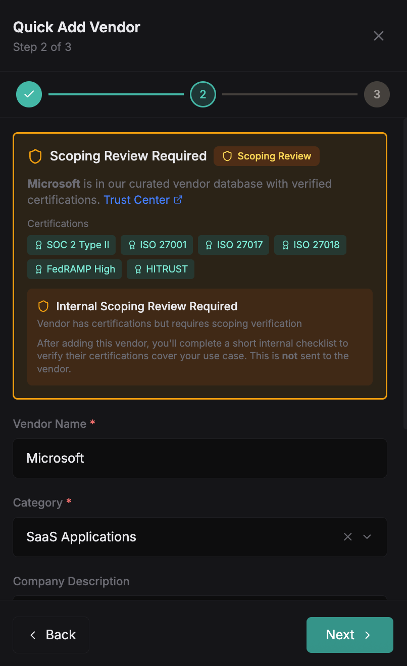 Configure vendor details